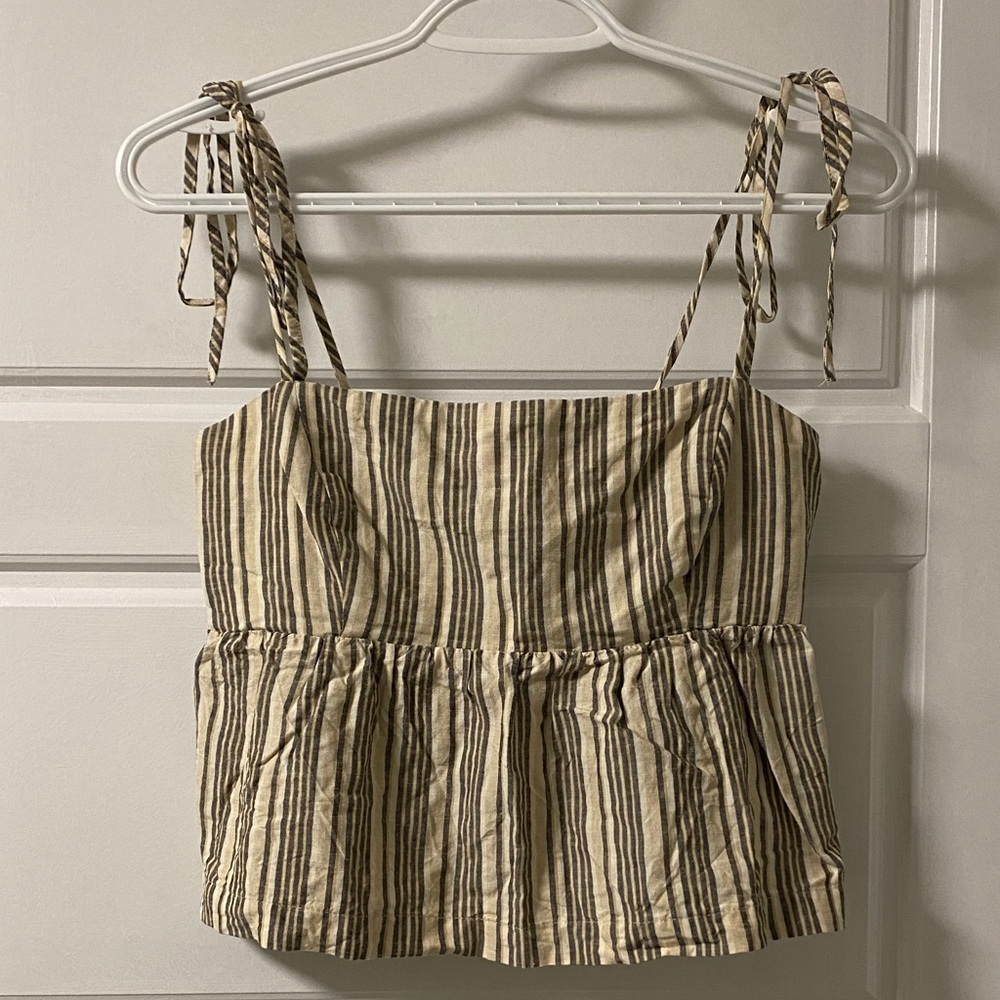 Striped Beige and Black Women's Peplum Tank Top